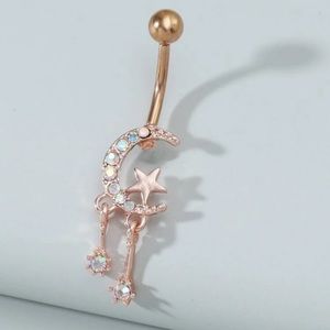 Rhinestone moon decor navel belly ring